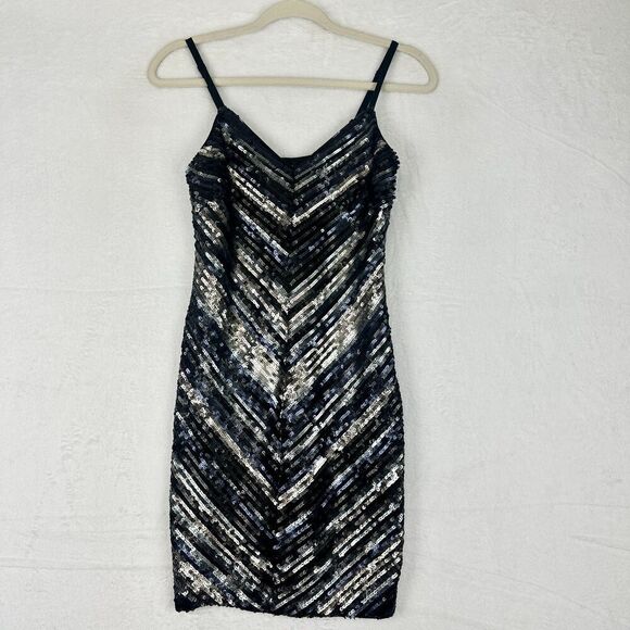 Bebe Wilderness Sequin Striped Mini Dress Size XS NEW V-Neck Bodycon Party - Picture 2 of 8